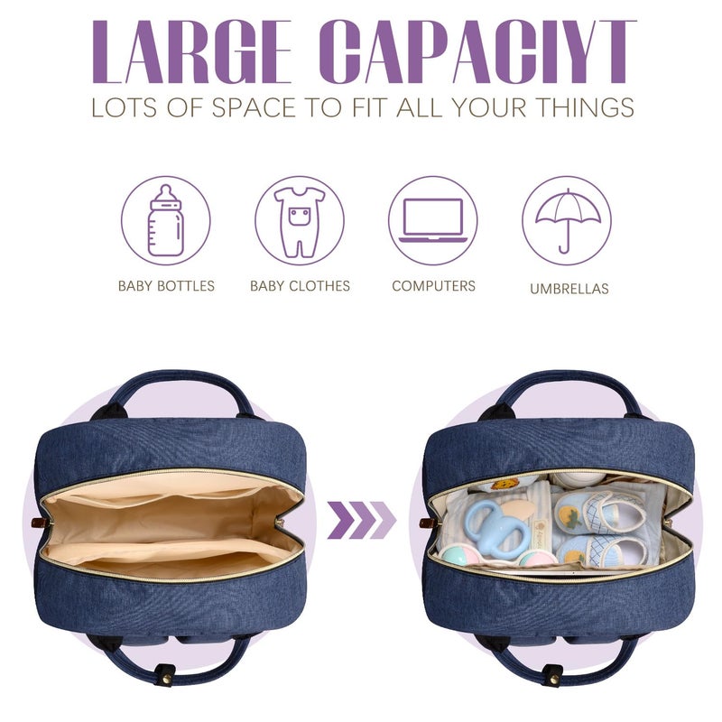 Tuwubi Diaper Bag Backpack, Baby Essentials Travel Tote Bag, Multi function Waterproof Backpacks, Travel Essentials with Stroller Straps & Pacifier Case - Blue - Image 2